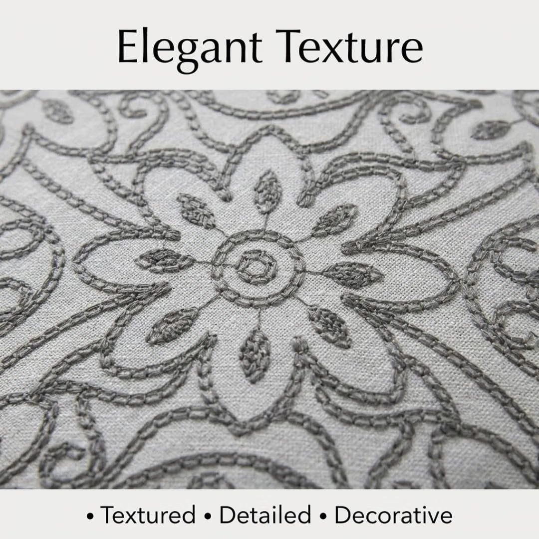 Light Blue Floral Linen Fabric with Gray Embroidery, Botanical Flower Pattern, Decorative Linen Material for Curtains, Drapery, Cushions, Sewing & Home Décor Projects