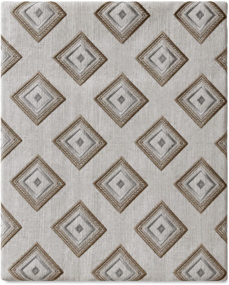 Linen Gold and Silver Embroidered Fabric, Geometric Diamond Rhombus Pattern for Curtains, Pillows, Cushions and Home Décor