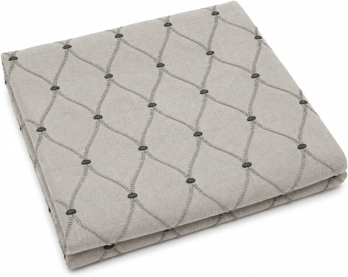Taupe and Gray Embroidered Fabric, Geometric Diamond Pattern Textile for Curtains, Drapery, Pillows, Cushions, Sewing and Home Décor Projects