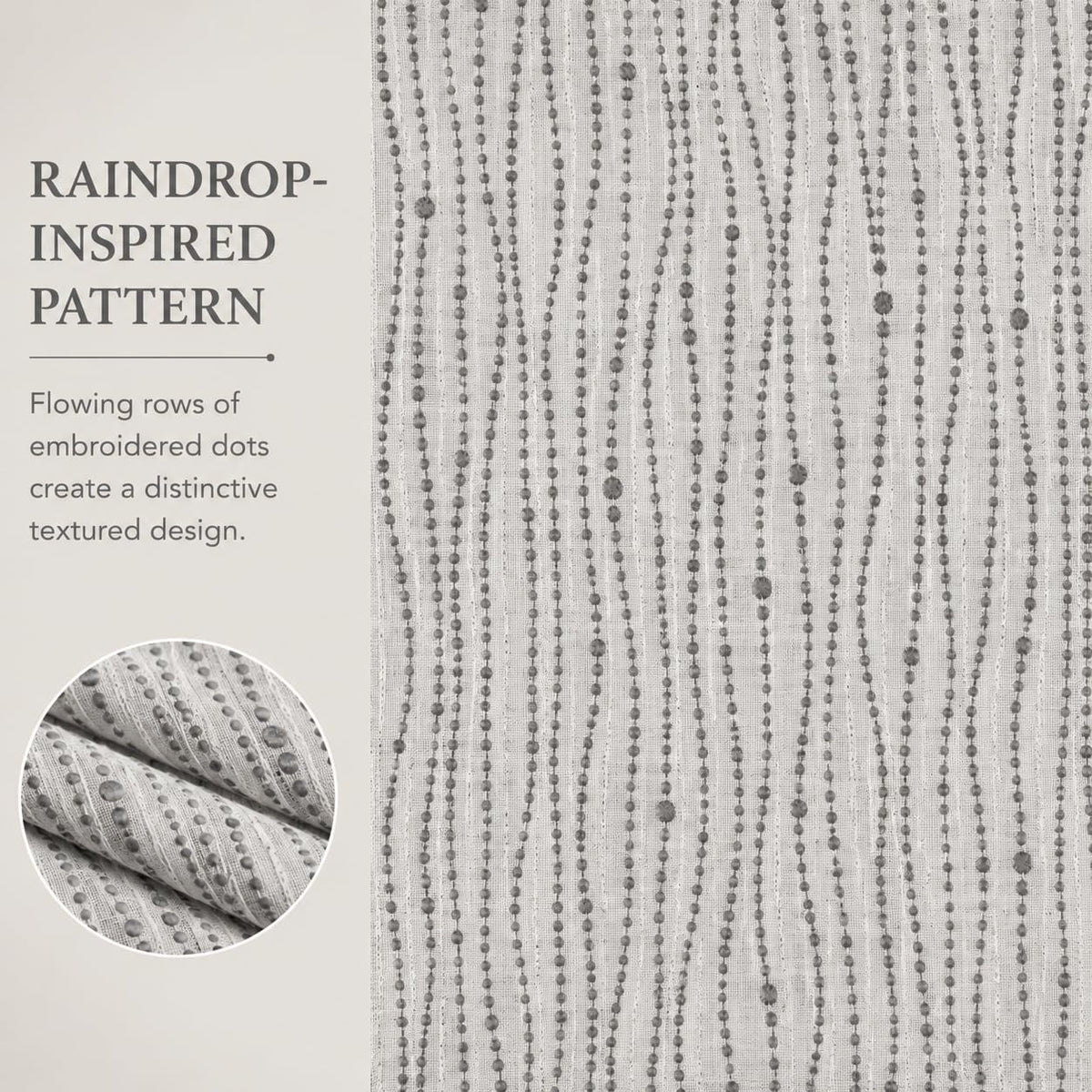 Gray and White Embroidered Fabric, Textured Raindrop Pattern Fabric by the Yard for Curtains, Drapery, Pillows, Cushions and Home Décor Sewing Projects