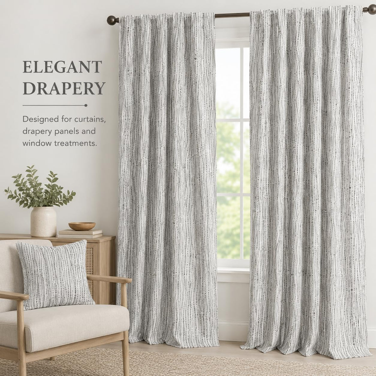 Gray and White Embroidered Fabric, Textured Raindrop Pattern Fabric by the Yard for Curtains, Drapery, Pillows, Cushions and Home Décor Sewing Projects