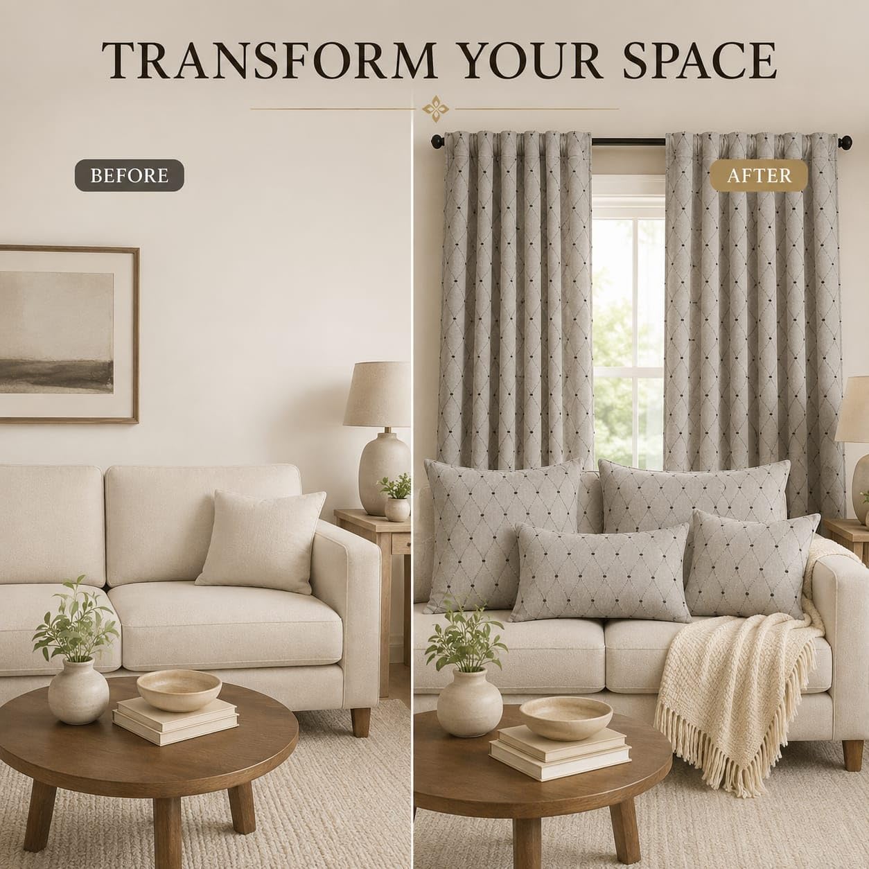 Taupe and Gray Embroidered Fabric, Geometric Diamond Pattern Textile for Curtains, Drapery, Pillows, Cushions, Sewing and Home Décor Projects