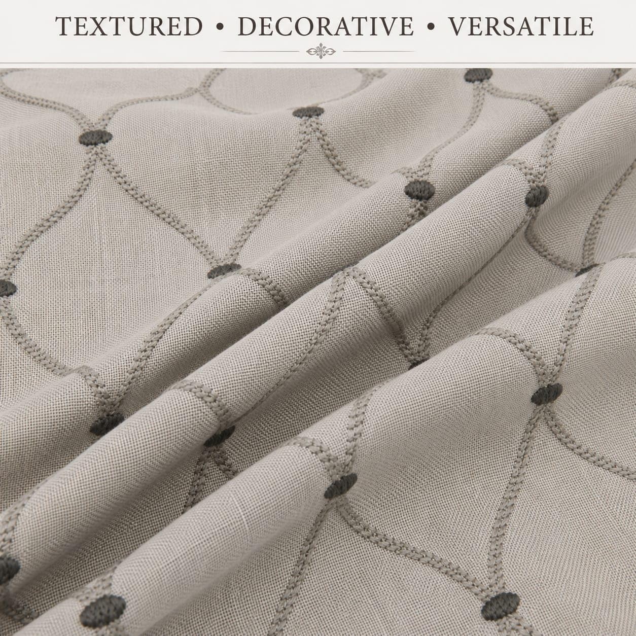 Taupe and Gray Embroidered Fabric, Geometric Diamond Pattern Textile for Curtains, Drapery, Pillows, Cushions, Sewing and Home Décor Projects
