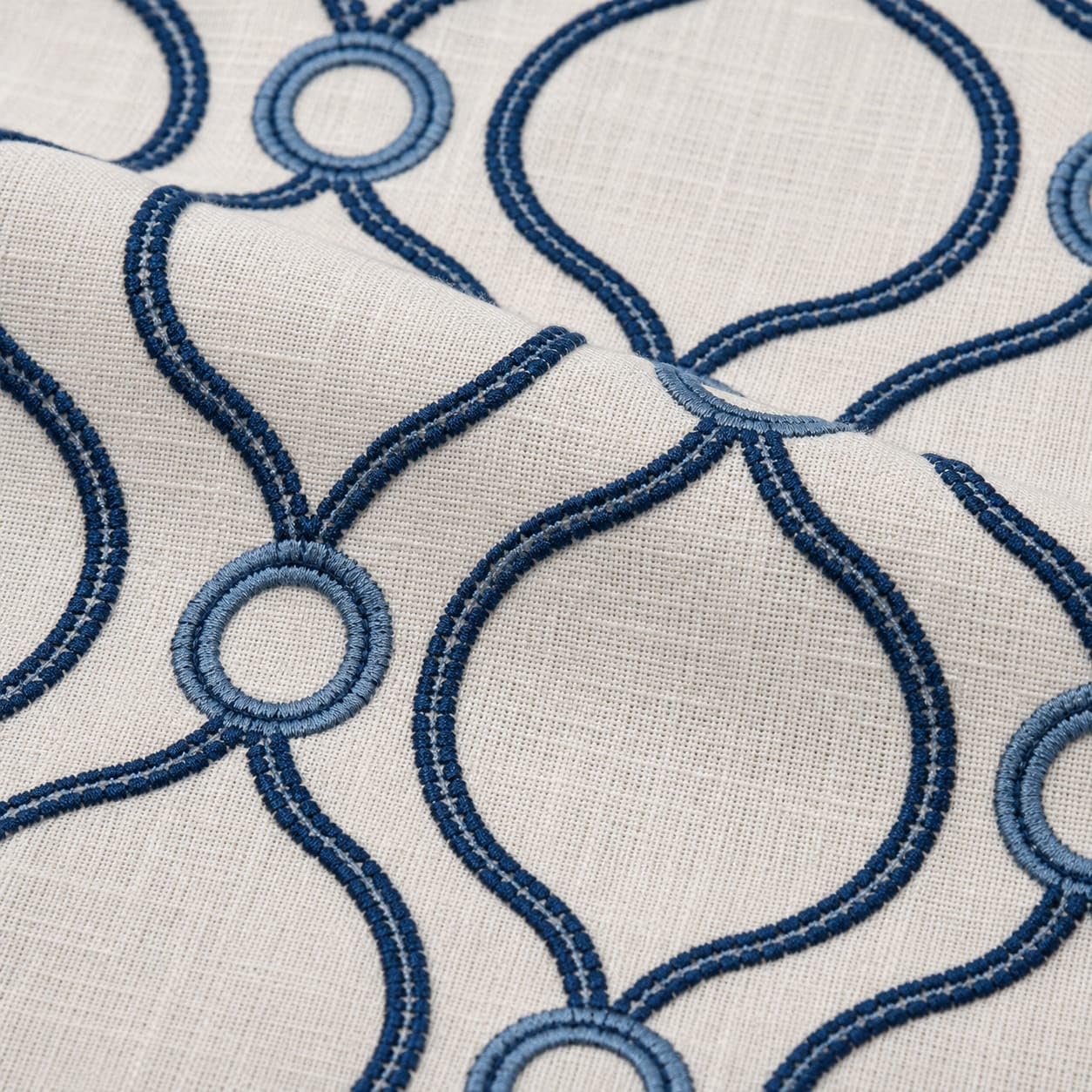 Blue and White Geometric Embroidered Fabric by the Yard, Decorative Patterned Fabric for Curtains, Drapery, Pillows, Cushions and Home Décor